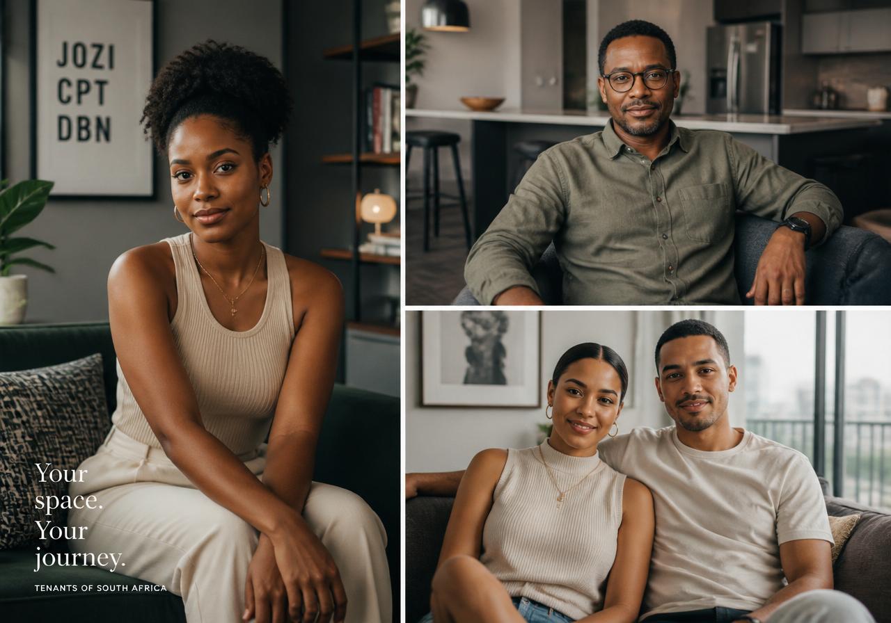 Portraits of South African tenants in their homes.